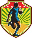 Rugby Player Running Ball Shield Retro Royalty Free Stock Photo