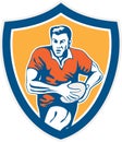 Rugby Player Running Ball Shield Retro Royalty Free Stock Photo