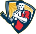 Rugby Player Running Ball Shield Retro Royalty Free Stock Photo