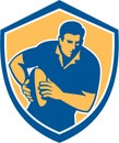 Rugby Player Running Ball Shield Retro Royalty Free Stock Photo