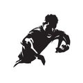 Rugby player running with ball, team sport logo. Isolated vector