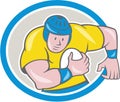 Rugby Player Running Charging Circle Cartoon