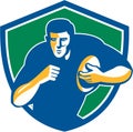 Rugby Player Running Fending Shield Retro