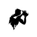 Rugby player running and holding ball in hands, abstract isolated vector silhouette. Comic style, ink drawing Royalty Free Stock Photo