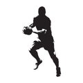 Rugby player running with ball, isolated vector silhouette,front view. Ink drawing. Team sport Royalty Free Stock Photo