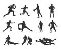 Rugby player silhouettes, Rugby player silhouette Royalty Free Stock Photo