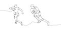 Rugby players with ball, forward set one line art. Continuous line drawing American football, game, sport, soccer ball
