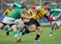 Rugby players fight for ball Royalty Free Stock Photo