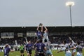 The rugby players from Valence d`Agen and SAXV play each others at Chanzy stadium in Soyaux, France