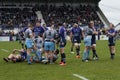 The rugby players from Valence d`Agen and SAXV play each others at Chanzy stadium in Soyaux, France