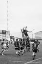 The rugby players from Valence d`Agen and SAXV play each others at Chanzy stadium in Soyaux, France