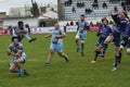 The rugby players from Valence d`Agen and SAXV play each others at Chanzy stadium in Soyaux, France