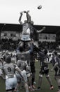 The rugby players from Valence d`Agen and SAXV play each others at Chanzy stadium in Soyaux, France