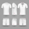Rugby shorts and t shirt white blank man sport uniform vector set