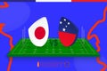 Rugby team Japan vs Samoa on rugby field. Rugby stadium on abstract background for international championship Royalty Free Stock Photo