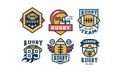 Rugby team logo design set, vintage college league, sport club emblem or badge vector Illustration Royalty Free Stock Photo