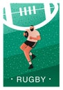 Rugby poster. A Rugby player attacks with the ball in his hands