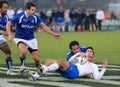 Rugby test match Italy vs Samoa; tackle Royalty Free Stock Photo
