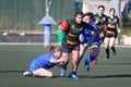 Rugby women match tackling