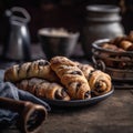 Rugelach On Stone In Rustic Pub. Generative AI Royalty Free Stock Photo
