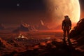 Rugged Astronaut mars looking rocky ground region. Generate Ai