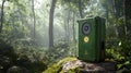 Rugged camera in misty forest Royalty Free Stock Photo