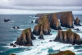 The rugged coastline is battered by the relentless force of crashing waves, sculpting magnificent cliffs and creating a Royalty Free Stock Photo