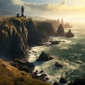 Rugged coastline, with lighthouse cliffs Royalty Free Stock Photo