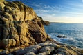 Rugged Cornish coastline at Porth Nanven on sunny evening, Cornwall, England Royalty Free Stock Photo