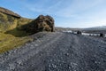 Rugged dirt and lava road in Fjallabak Nature Reserve in Iceland highlands. Royalty Free Stock Photo