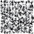 Freehand - marker drawn letters and numbers grid distributed in random