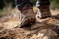 a rugged hiking boot stepping on a rocky trail Royalty Free Stock Photo