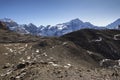 Rugged Landscape Distant Snowcapped Mountain Tops Annapurna Circuit Thorong La Pass Hike Nepal Himalaya Mountains