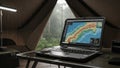 Rugged Laptop in Tent During Rainfall Royalty Free Stock Photo