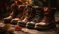 Rugged leather boots, perfect for autumn hiking in the forest generated by AI Royalty Free Stock Photo