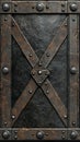Rugged metal door with riveted cross design and rustic texture Royalty Free Stock Photo