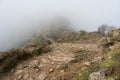 Rugged mountain trail featuring multiple steps leading up the steep incline.