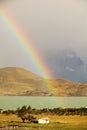 Rugged mountains and a rainbow at Mirador del Paine, Patagonia, Chile