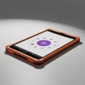 Rugged Orange Tablet Device Displaying Circular App Interface on White Surface technology Royalty Free Stock Photo