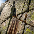 Of a rugged rock face composed of large, rectangular granite Royalty Free Stock Photo