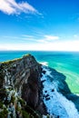 Rugged rocks and steep cliffs of Cape Point in the Cape of Good Hope Nature Reserve Royalty Free Stock Photo