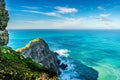 Rugged rocks and steep cliffs of Cape Point in the Cape of Good Hope Nature Reserve Royalty Free Stock Photo