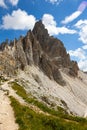 Rugged rocky peaks of Paterno mountain in Sexten Dolomite range
