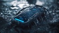 Rugged phone in water Royalty Free Stock Photo