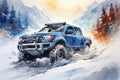 Rugged SUV conquering snowy mountain roads with all-terrain winter tires Royalty Free Stock Photo