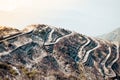 Rugged terrain of lower Himalayas in East Sikkim, Zuluk or Dzuluk, from Thambi View Point. Winding road of 32 hairpin turns.