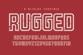 Rugged vector display typeface, font, uppercase letters and numb