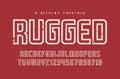 Rugged vector display typeface, font, uppercase letters and numb