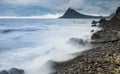 Rugged volcanic landscapes along the Trandir Coast, West Fjords, Iceland