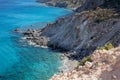 the rugged white and orange cliffs of the greek island of milos Royalty Free Stock Photo